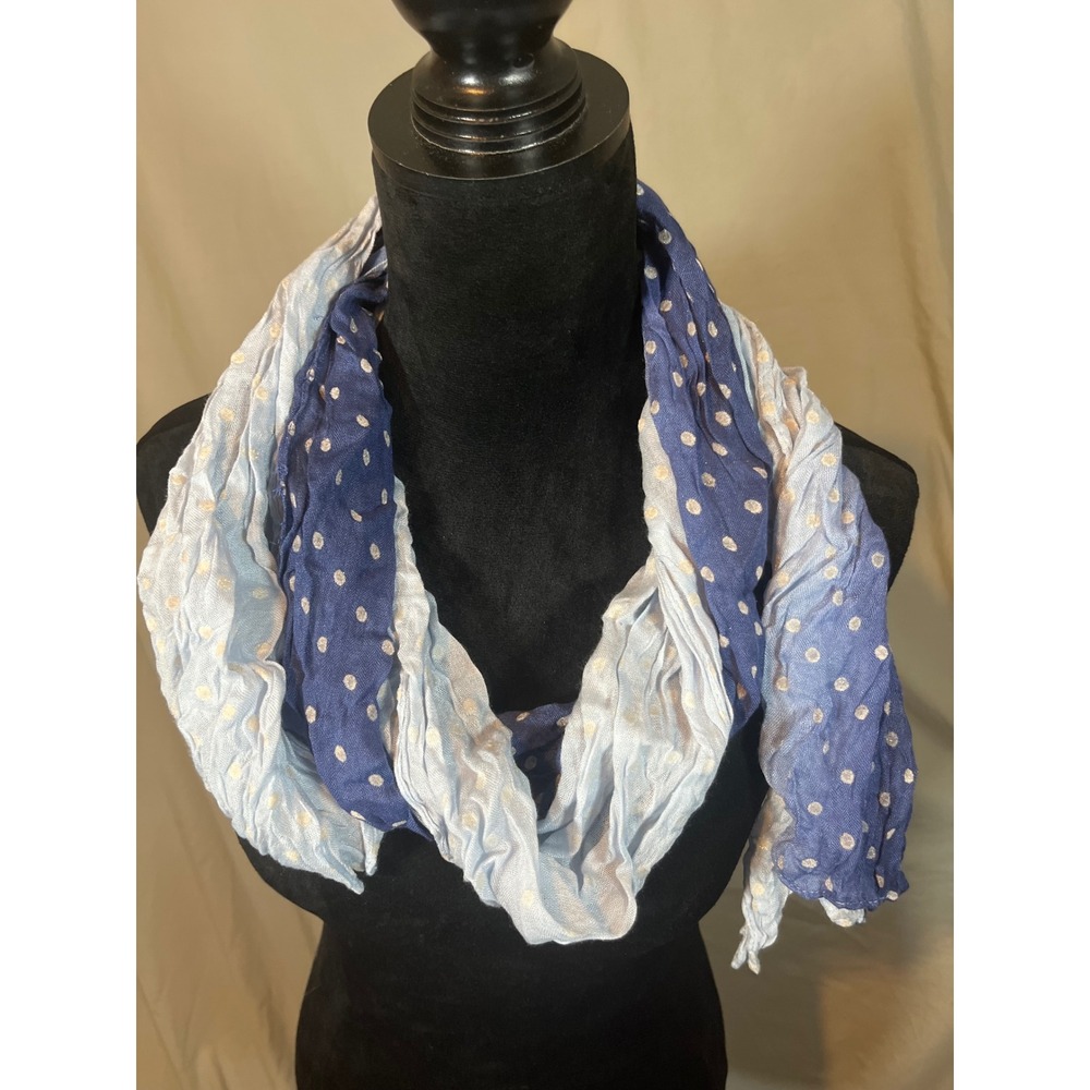 Blue Ombre Polka Dot Infinity Scarf Lightweight Crinkle Textured Wrap Womens